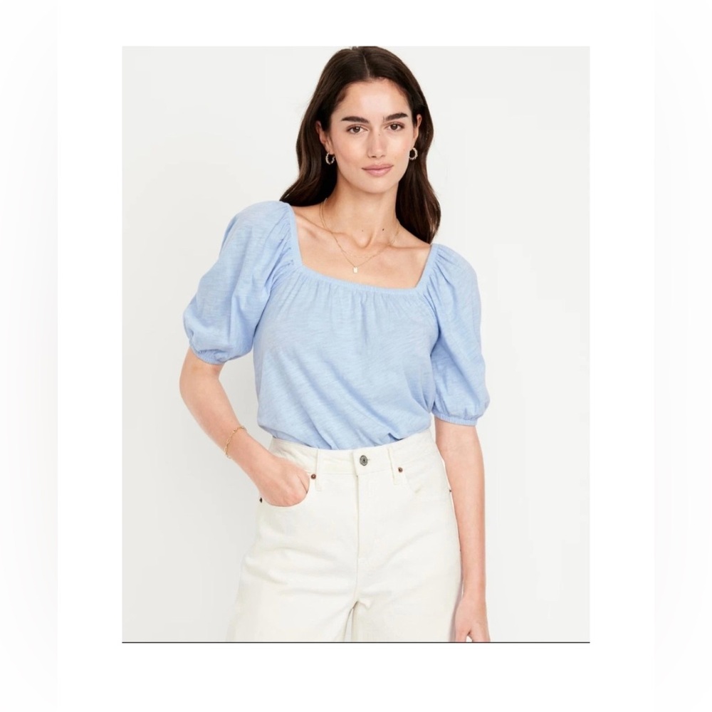 OLD NAVY Womens Square Neck Puff Sleeve Top Light Blue Size L